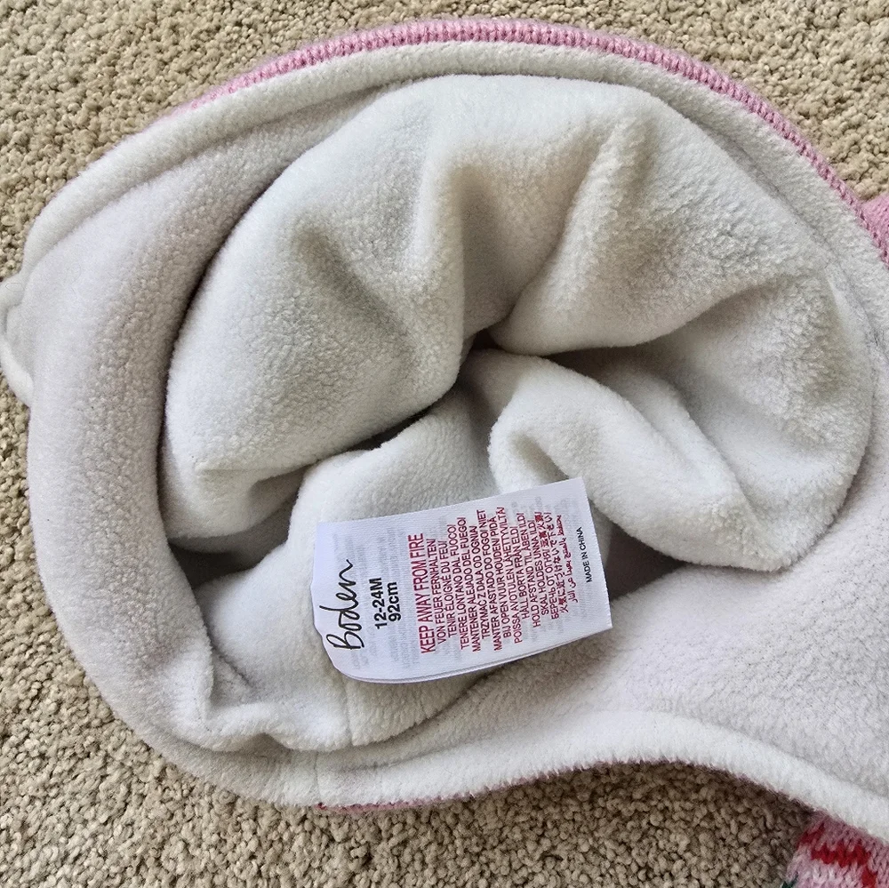 Boden Kids Reindeer Knit Hat and Mittens - Pink and Red
